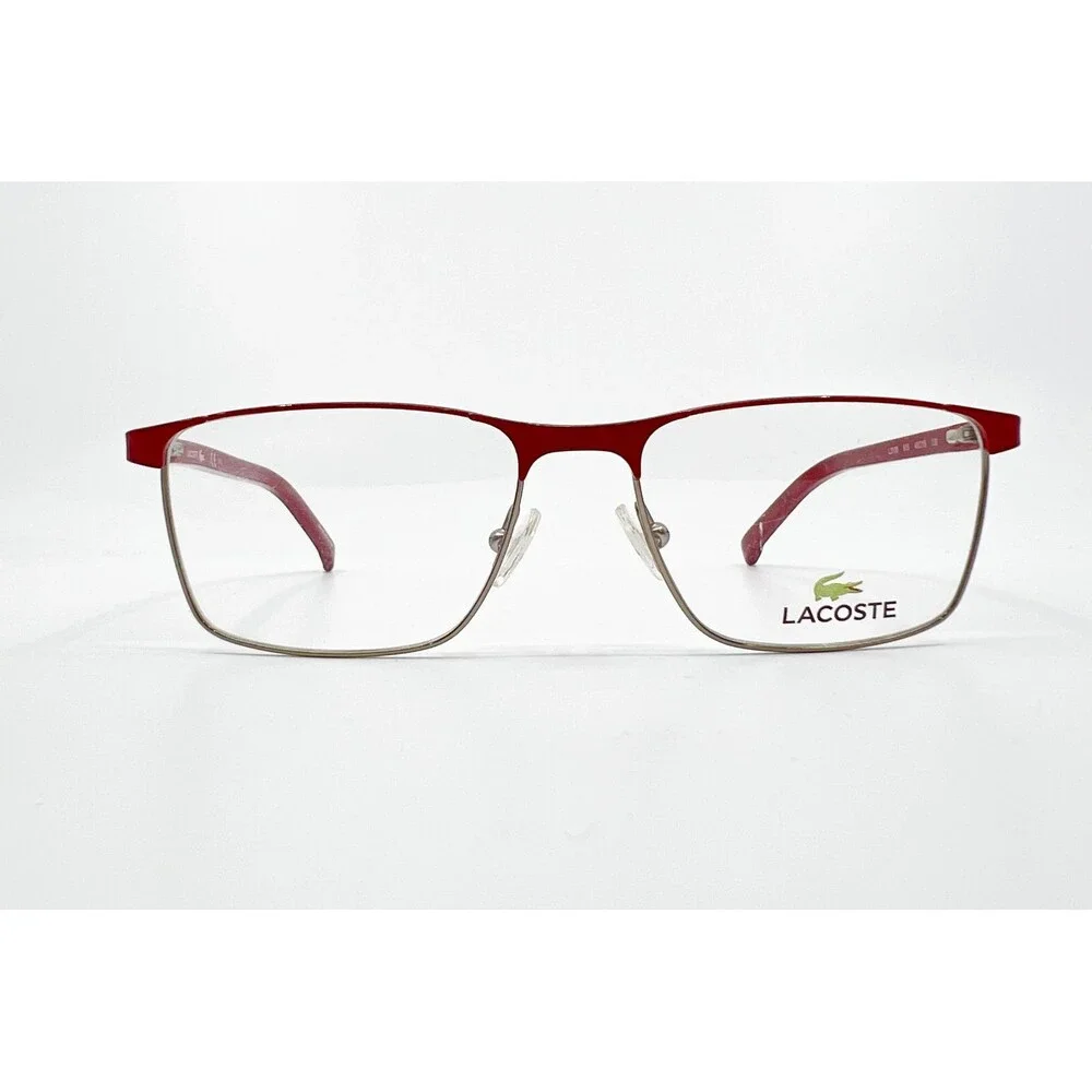 Lacoste Kids Eyeglasses L3106 615 Red Rectangle Full Rim Metal Frame 49-15